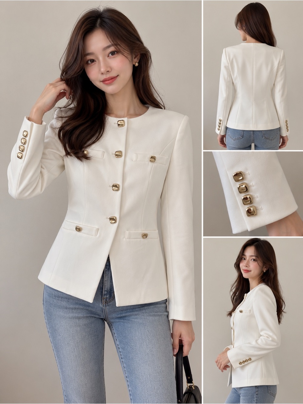 Endless Rose Ivory Tailored Blazer with Gold Buttons